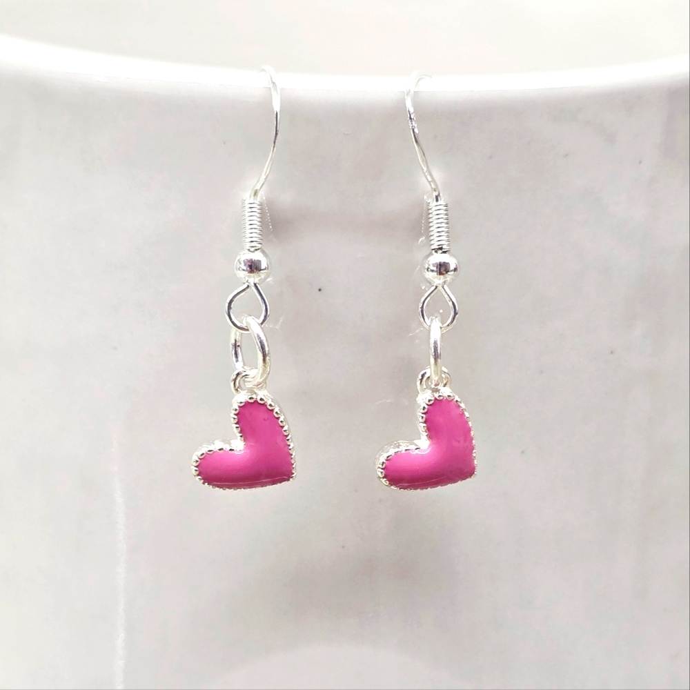 S925 Sterling Silver Pink Heart Drop Earrings